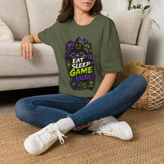Gaming T-Shirt — "Eat Sleep Game Repeat" Unisex Neon Gamer Hoodie Graphic Tee