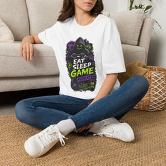 Gaming T-Shirt — "Eat Sleep Game Repeat" Unisex Neon Gamer Hoodie Graphic Tee